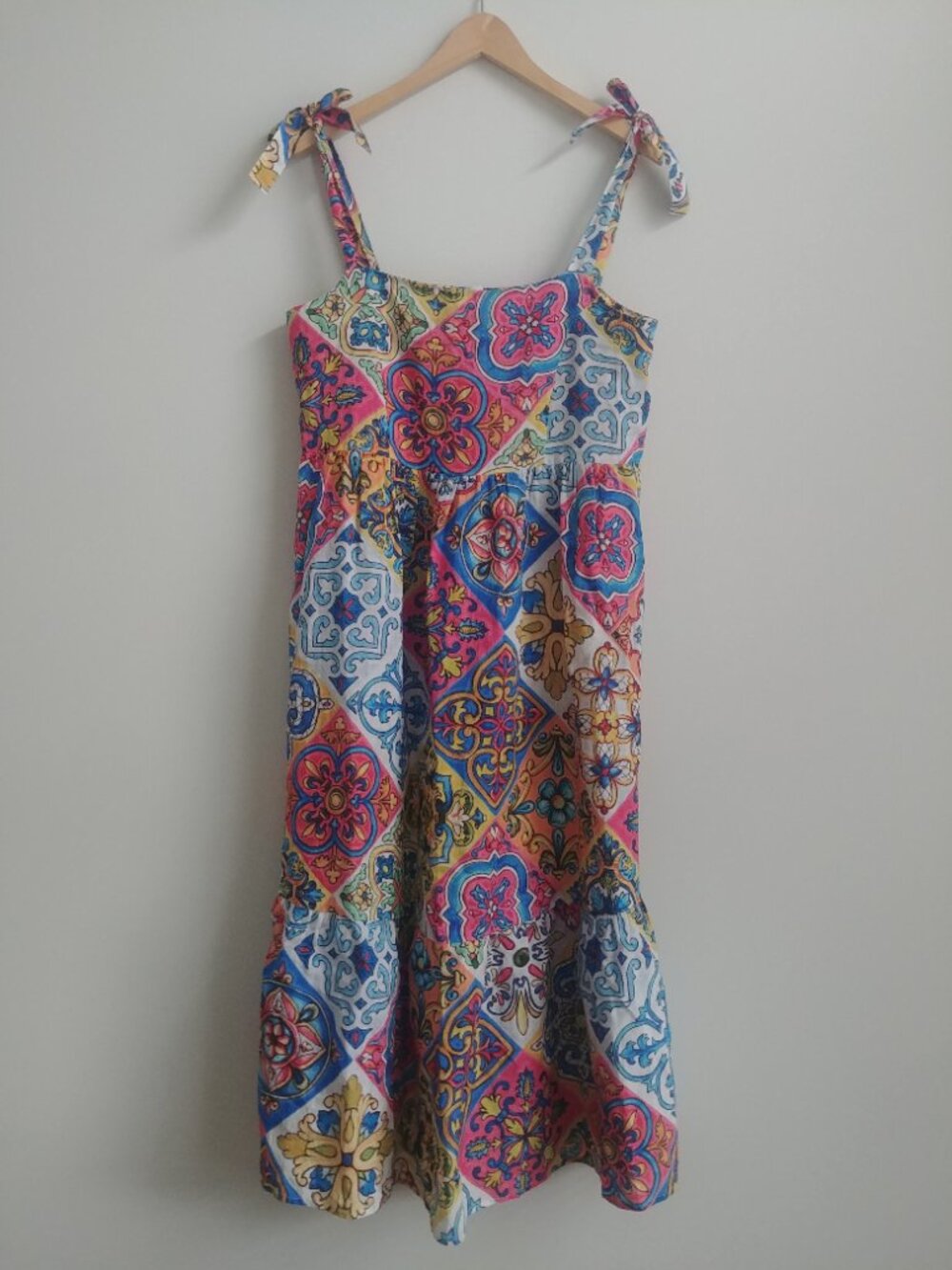 Princess Goes Hollywood 100% linen tie shoulder midi dress 40 converts to 10
